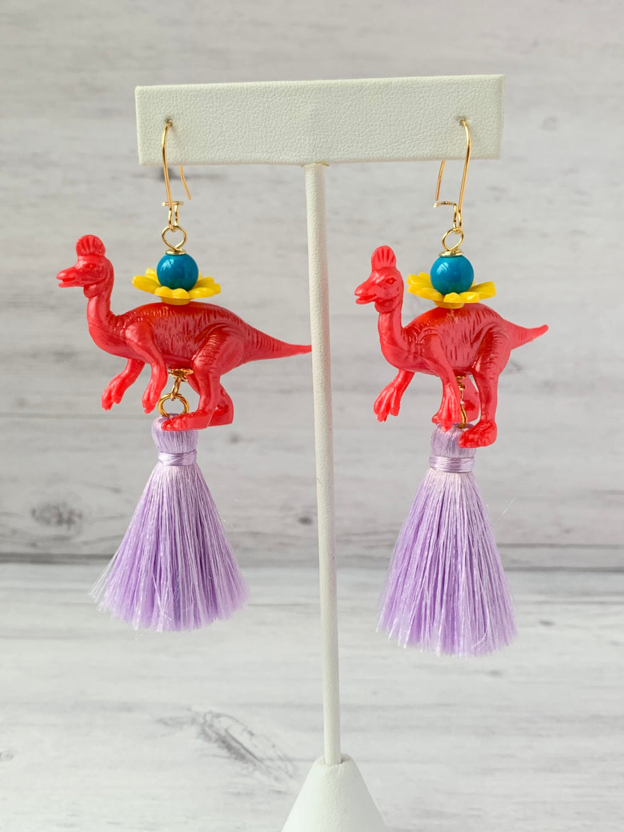 Lenora Dame Poppy Tsintaosaurus Tassel Earrings