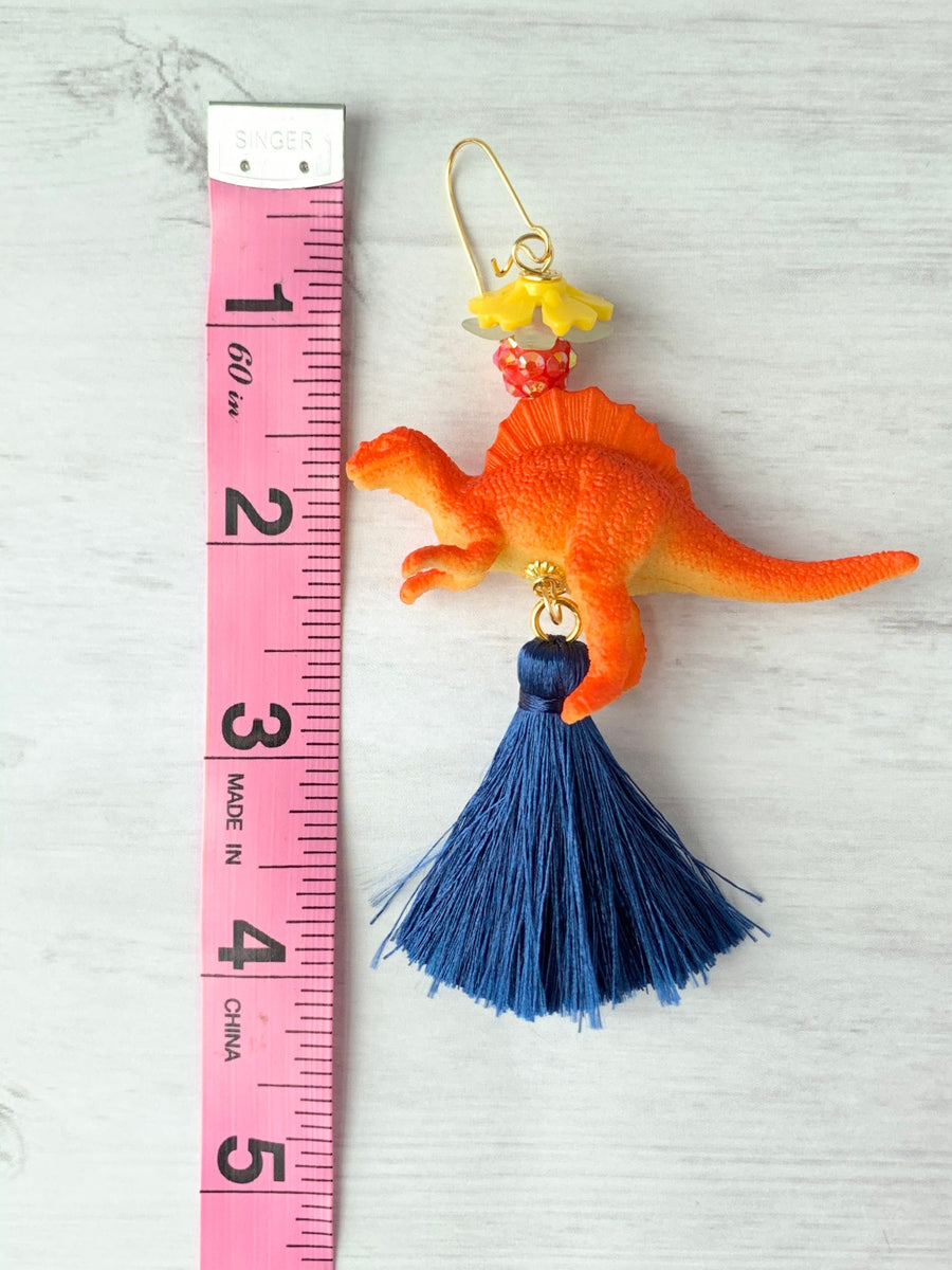 Lenora Dame Tangerine Spinosaurus Tassel Earrings