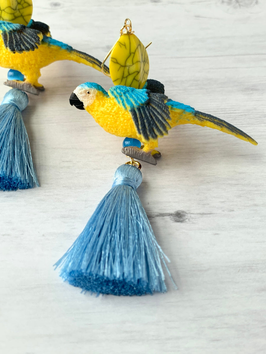 Lenora Dame Macaw Tassel Earrings