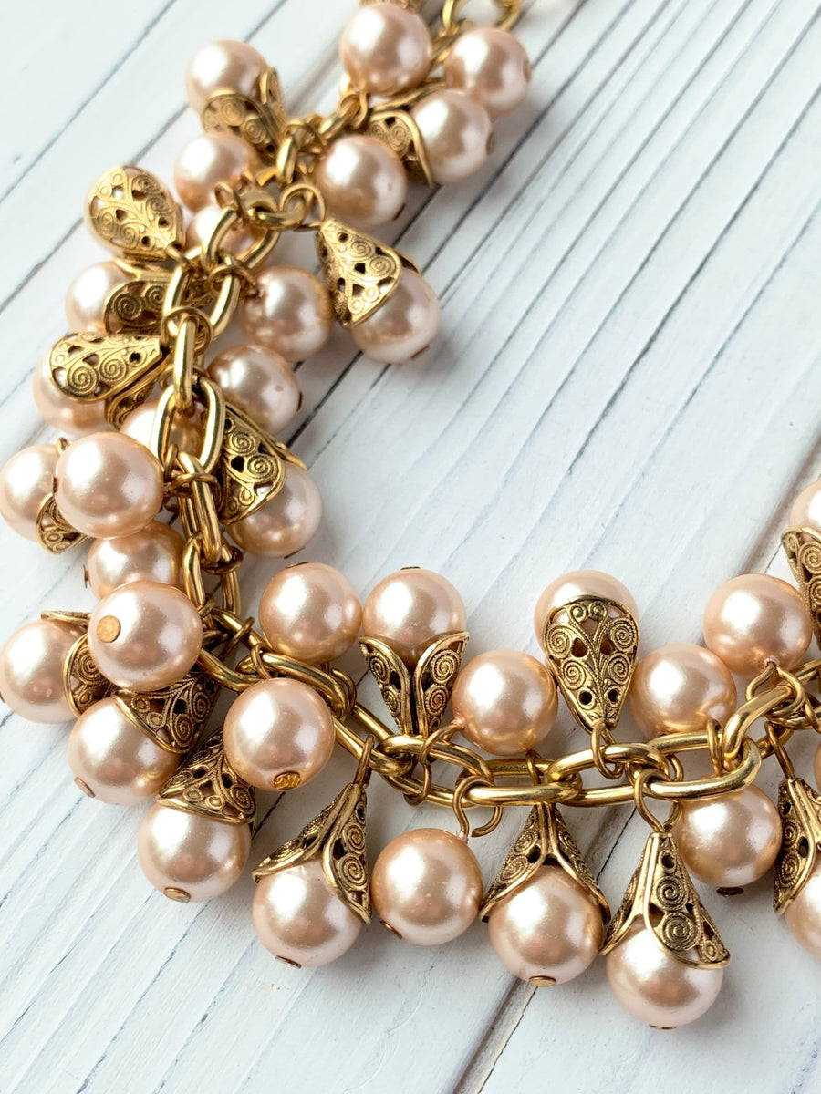 Classic Filigree Bead Cap Pearl Necklace - 2 Color Options