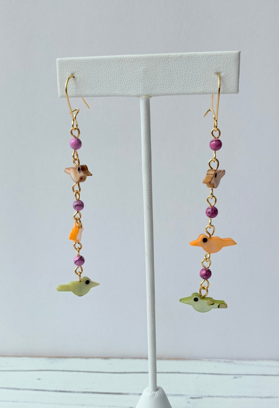 Lenora Dame Birds On A Wire Earrings in Magenta