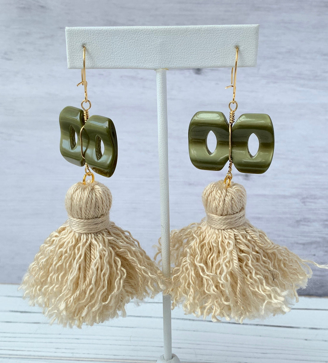 Tan Tassel Statement Earrings