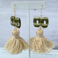 Tan Tassel Statement Earrings