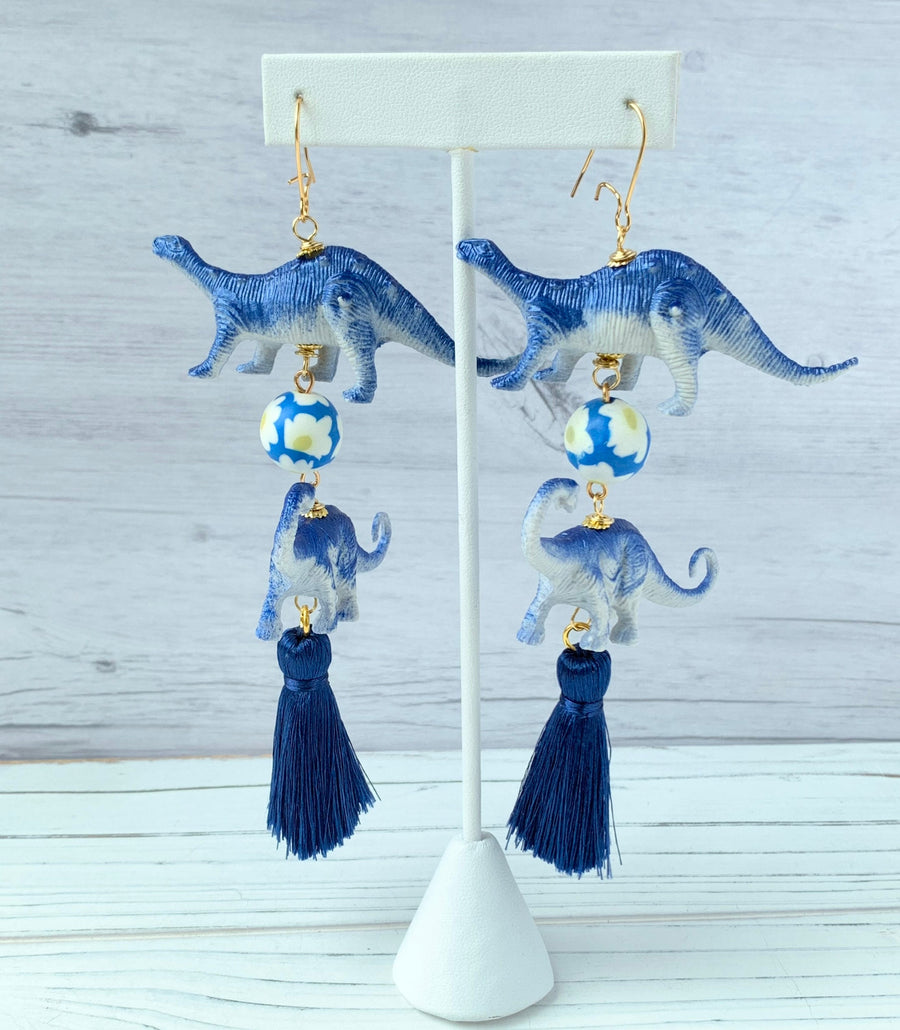 Lenora Dame Varsity Blues Dino Tassel Earrings