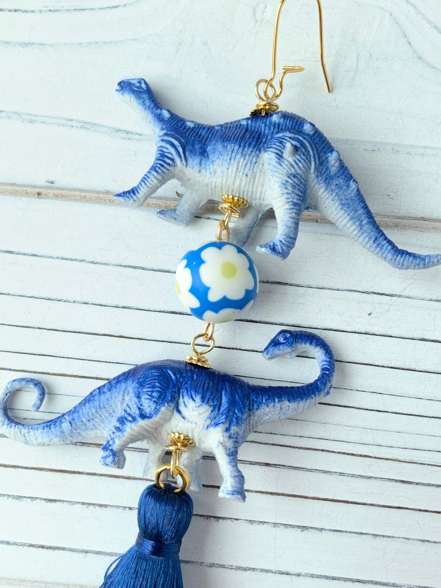 Lenora Dame Varsity Blues Dino Tassel Earrings