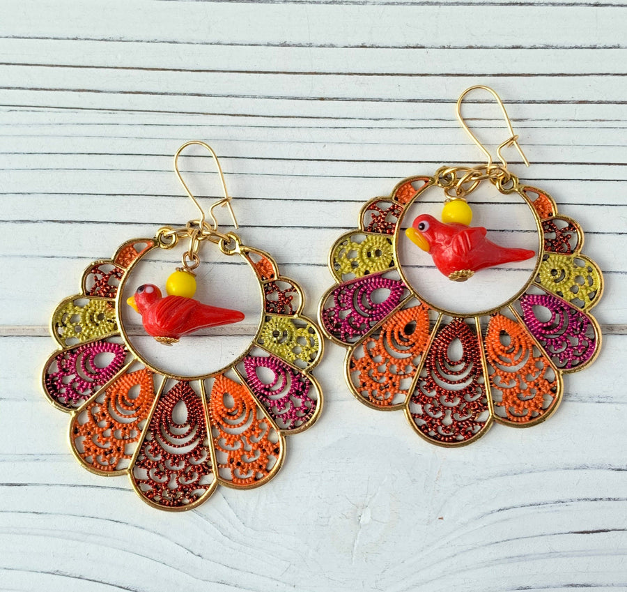 Lenora Dame Birds of a Feather Earrings in Poppy