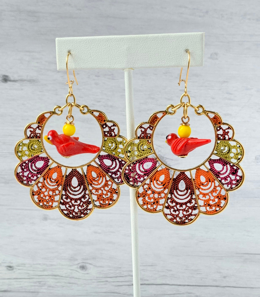 Lenora Dame Birds of a Feather Earrings in Poppy