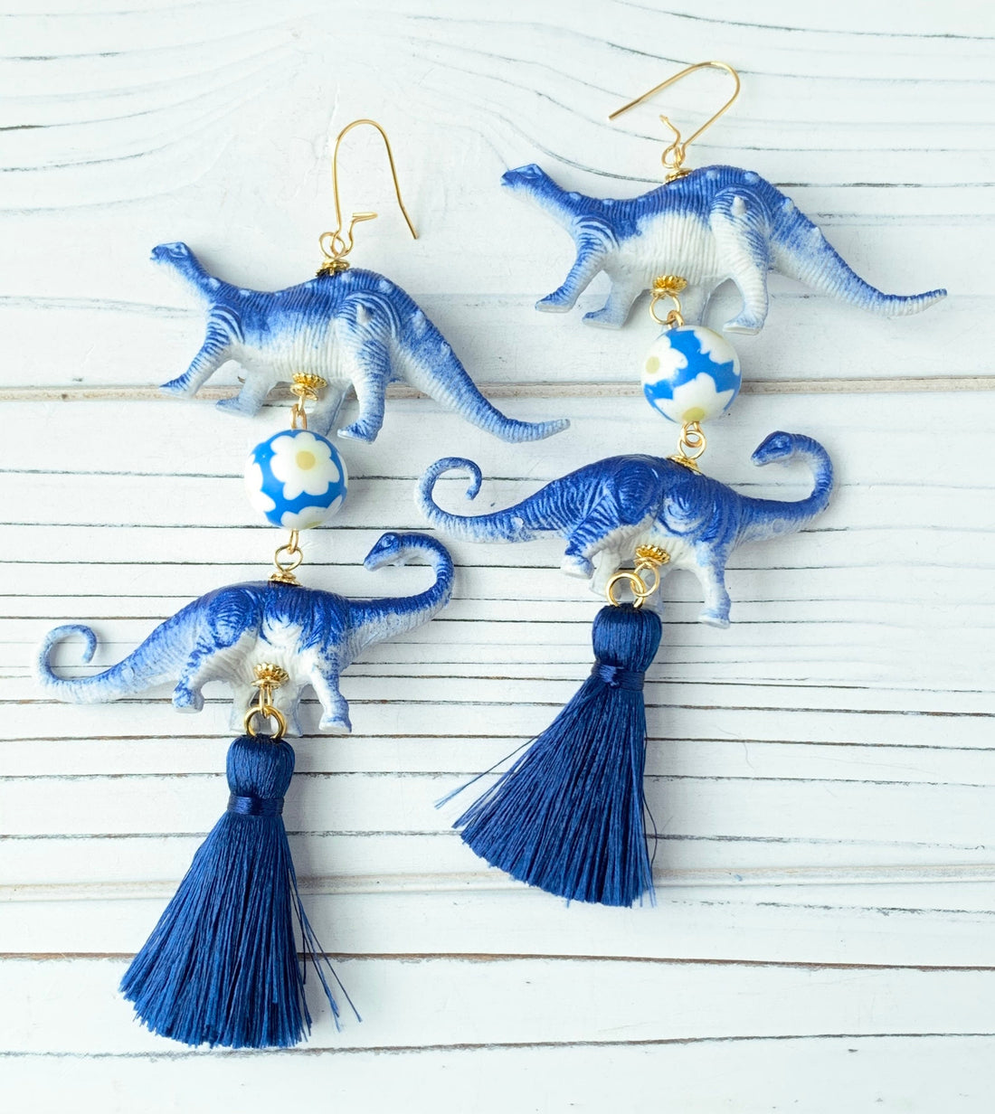 Lenora Dame Varsity Blues Dino Tassel Earrings