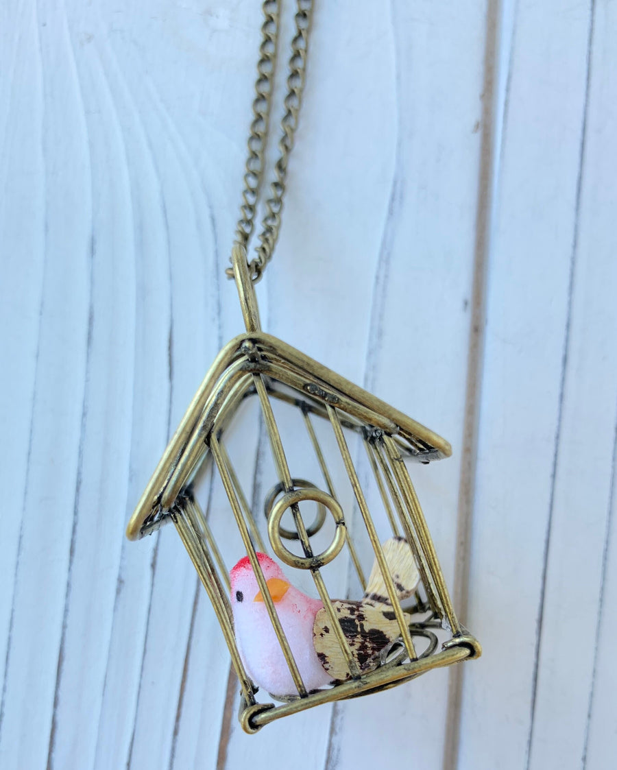 Lenora Dame Finch In A Cage Pendant Necklace