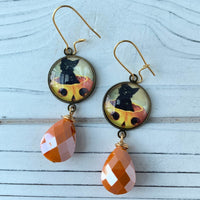 Lenora Dame Jack-o-Lantern Kitten Halloween Earrings