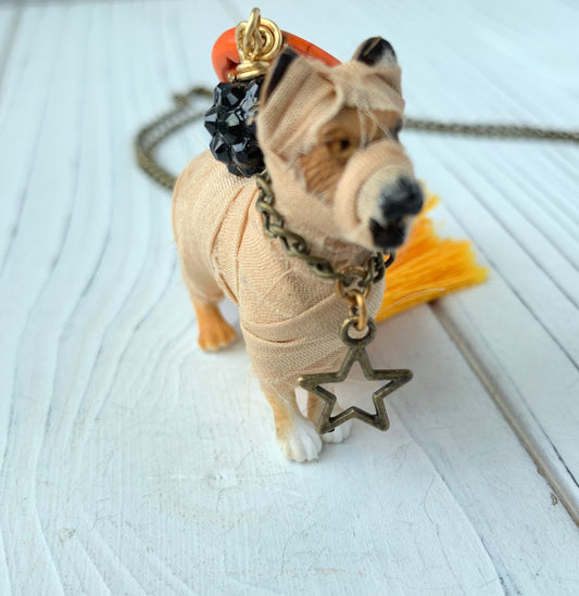 Lenora Dame Mummy Pup Halloween Pendant Necklace
