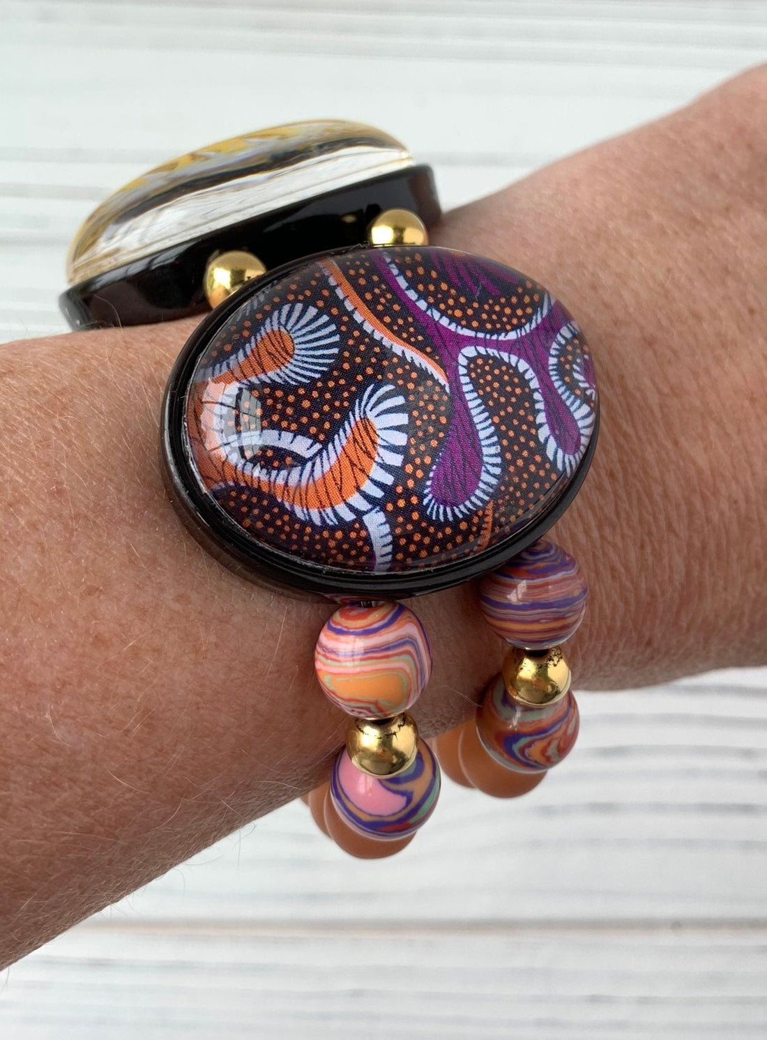 Lenora Dame Patchwork Lens Stretch Bracelet in Sunset