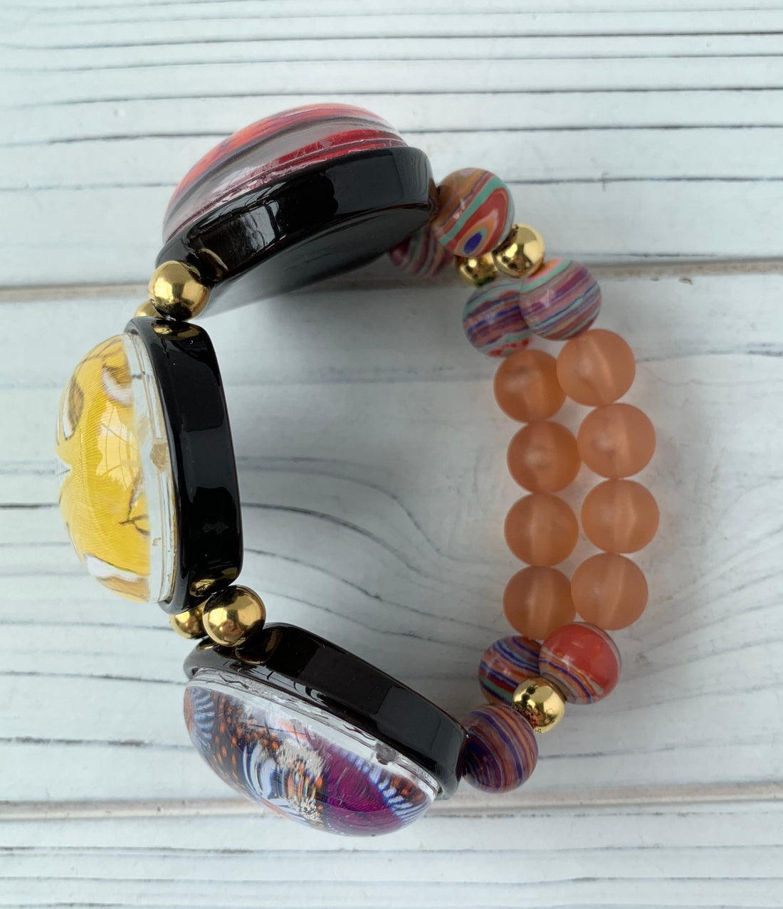 Lenora Dame Patchwork Lens Stretch Bracelet in Sunset