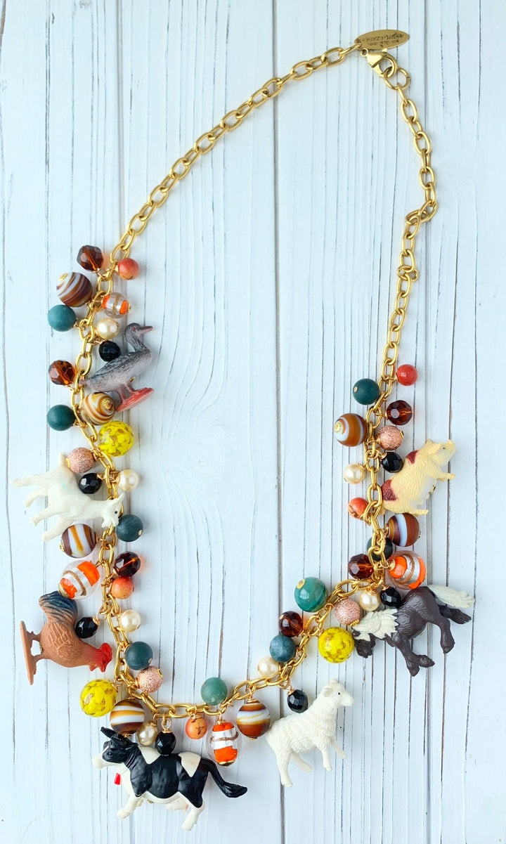 Lenora Dame Walnut Bank Farm Animal Long Necklace