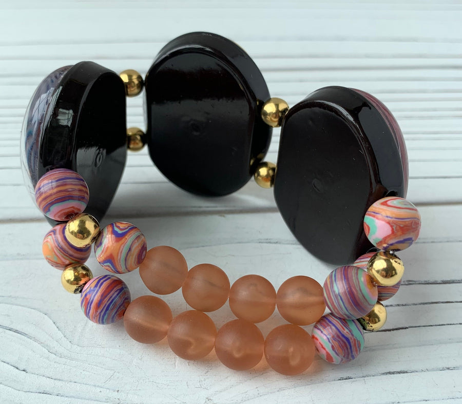 Lenora Dame Patchwork Lens Stretch Bracelet in Sunset