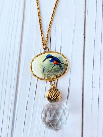 Lenora Dame Hummingbird Vintage Print Pendant Necklace