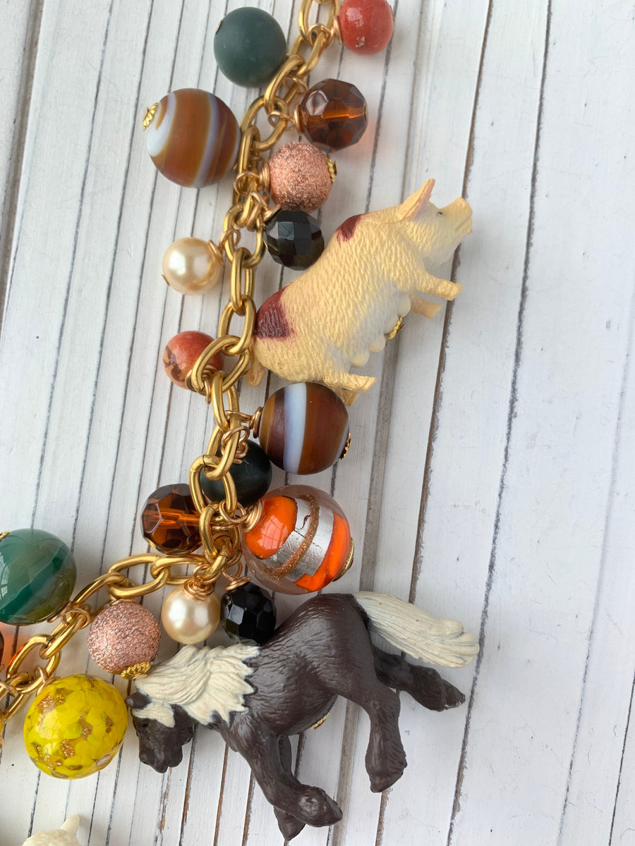 Lenora Dame Walnut Bank Farm Animal Long Necklace