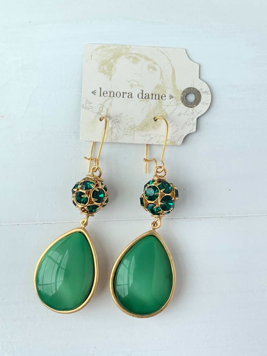 Lenora Dame Emerald Teardrop Rhinestone Earring