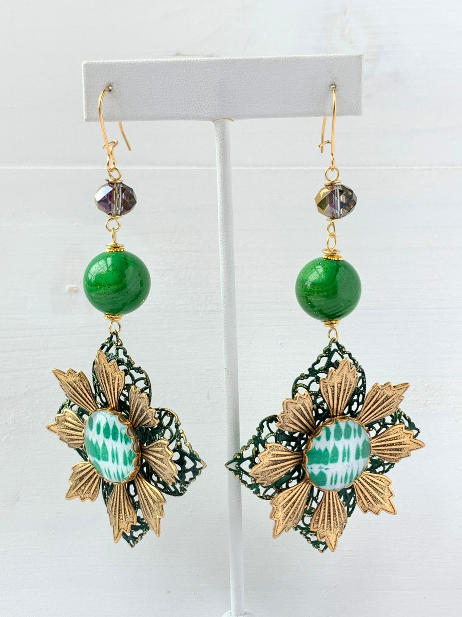 Lenora Dame Spruce Chrysanthemum Dangle Earring