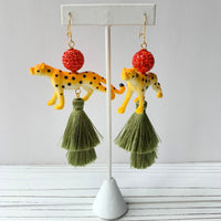 Lenora Dame Double Tassel Leopard Earrings