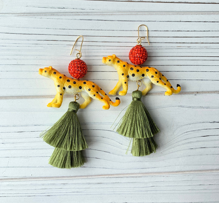 Lenora Dame Double Tassel Leopard Earrings