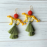 Lenora Dame Double Tassel Leopard Earrings