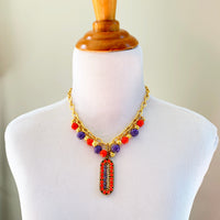 Lenora Dame Keyhole Mosaic Pendant Necklace in Clementine & Violet