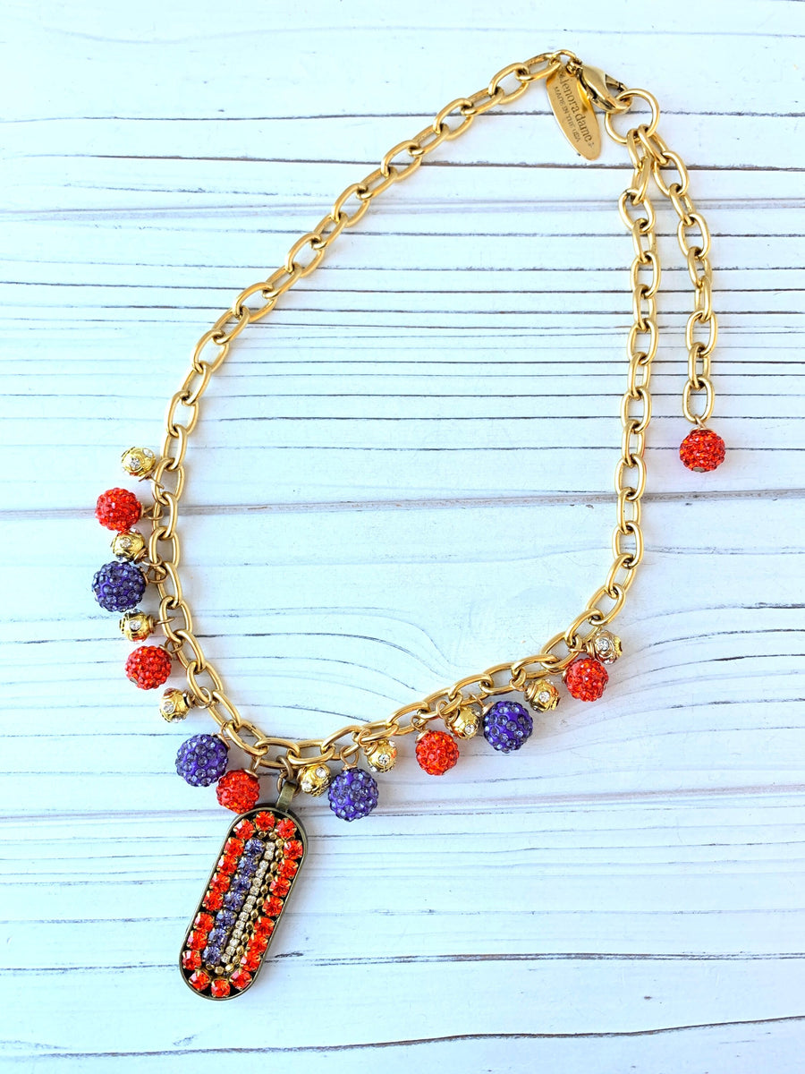 Lenora Dame Keyhole Mosaic Pendant Necklace in Clementine & Violet