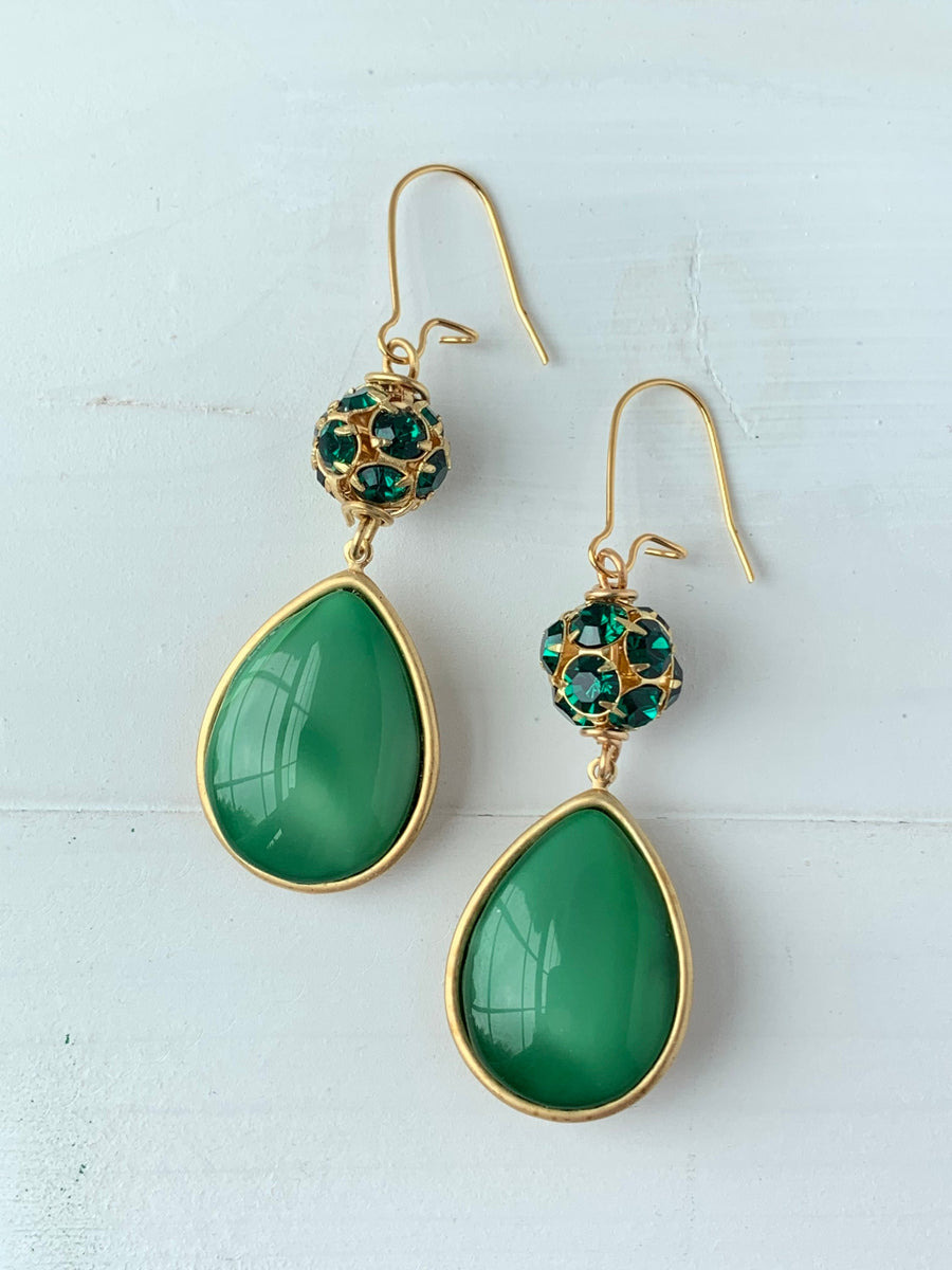 Lenora Dame Emerald Teardrop Rhinestone Earring