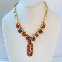 Lenora Dame Keyhole Mosaic Pendant Necklace in Clementine & Violet