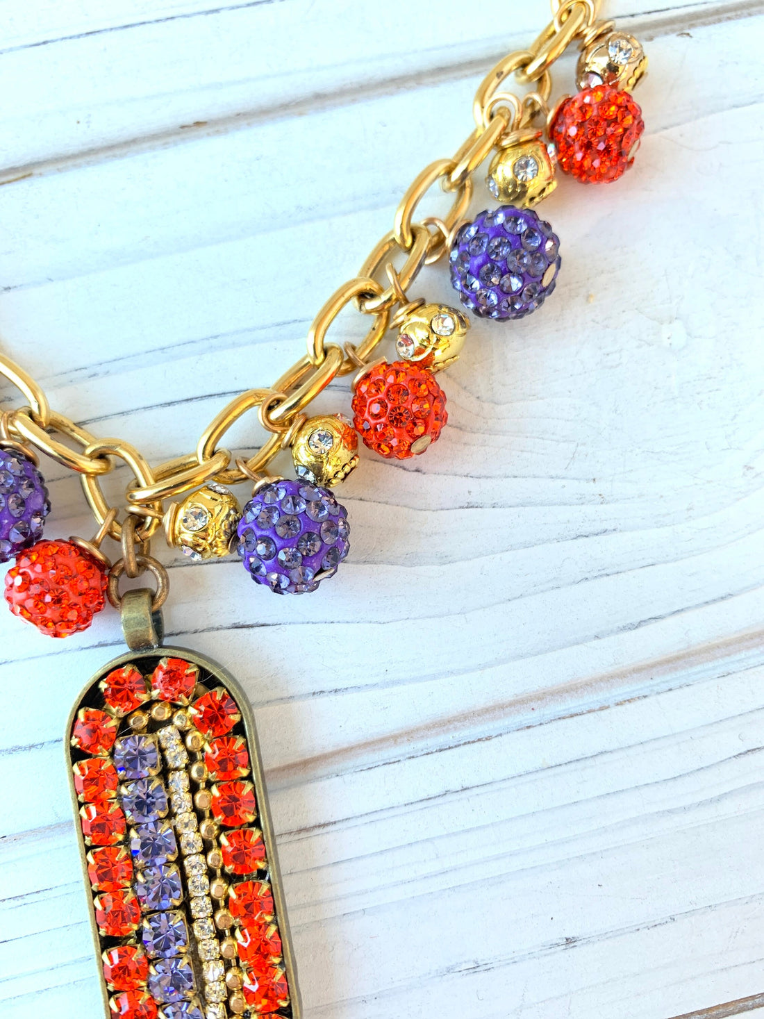 Lenora Dame Keyhole Mosaic Pendant Necklace in Clementine & Violet