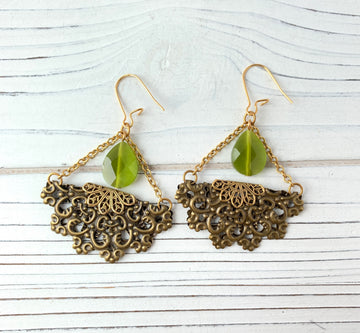 Lenora Dame Lantern Earring in Olive