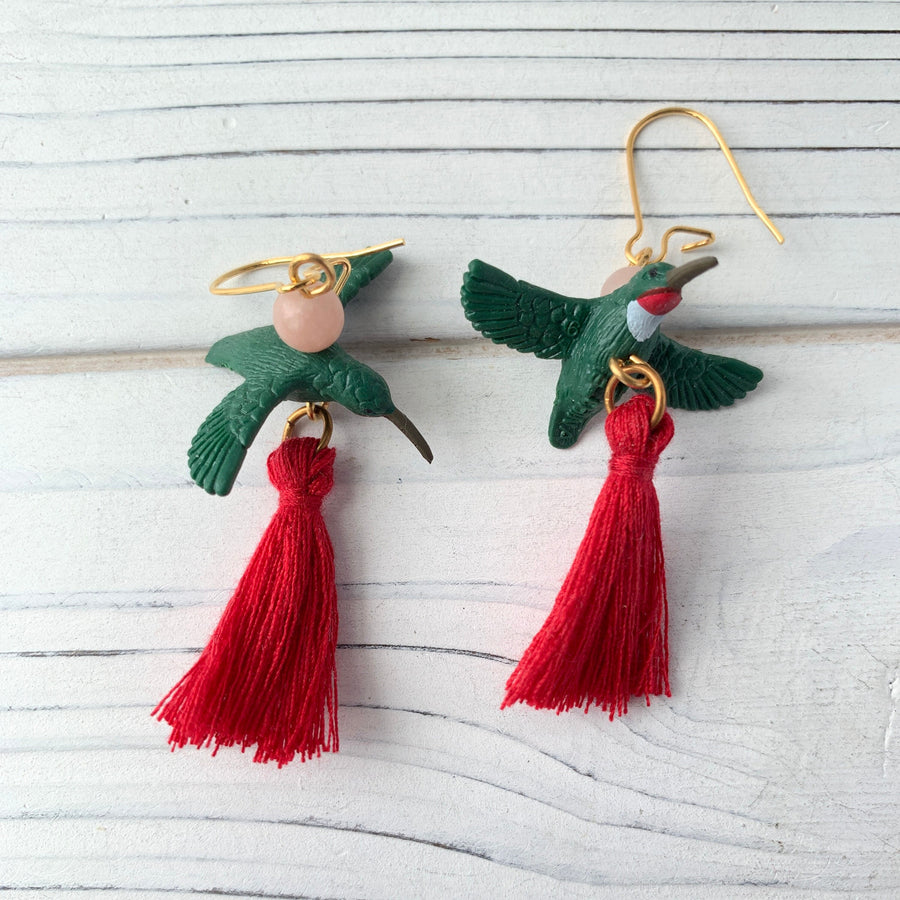 Lenora Dame Mini Hummingbird Tassel Earrings