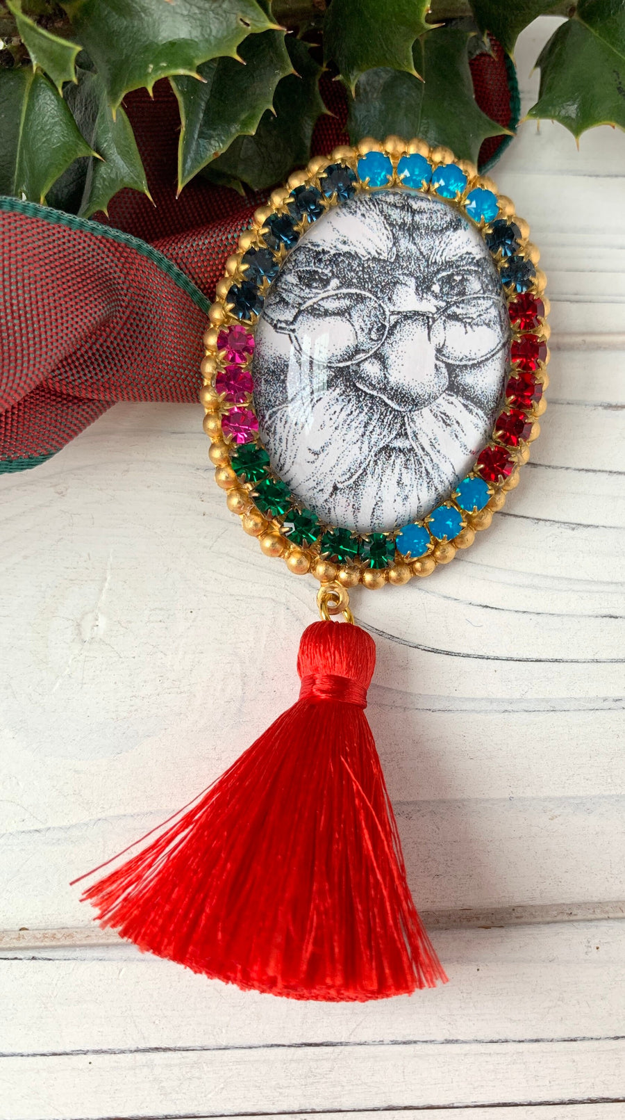 Lenora Dame St. Nick Rhinestone Tassel Brooch