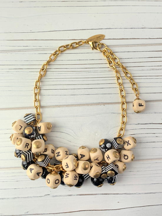 Lenora Dame Chunky Wooden Alphabet Charm Necklace