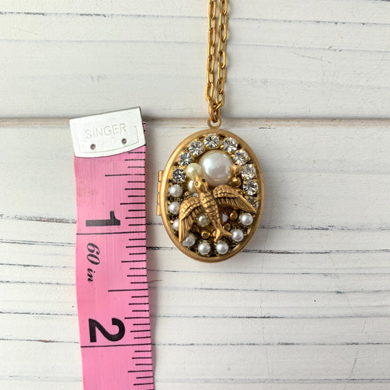 Lenora Dame Mini Mosaic Sparrow Locket Necklace