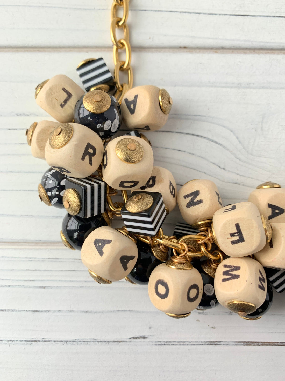 Lenora Dame Chunky Wooden Alphabet Charm Necklace