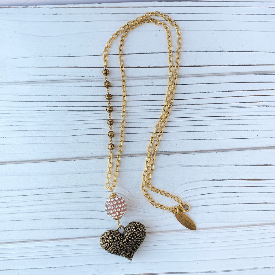 Lenora Dame Brass Heart Pendant Necklace