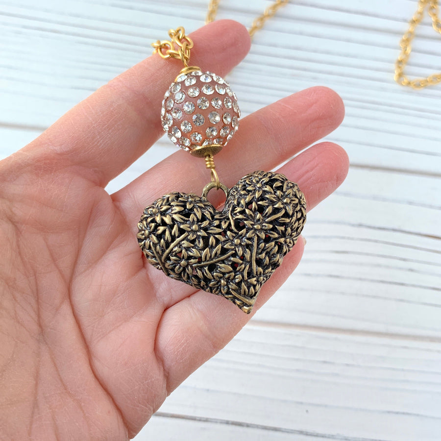 Lenora Dame Brass Heart Pendant Necklace