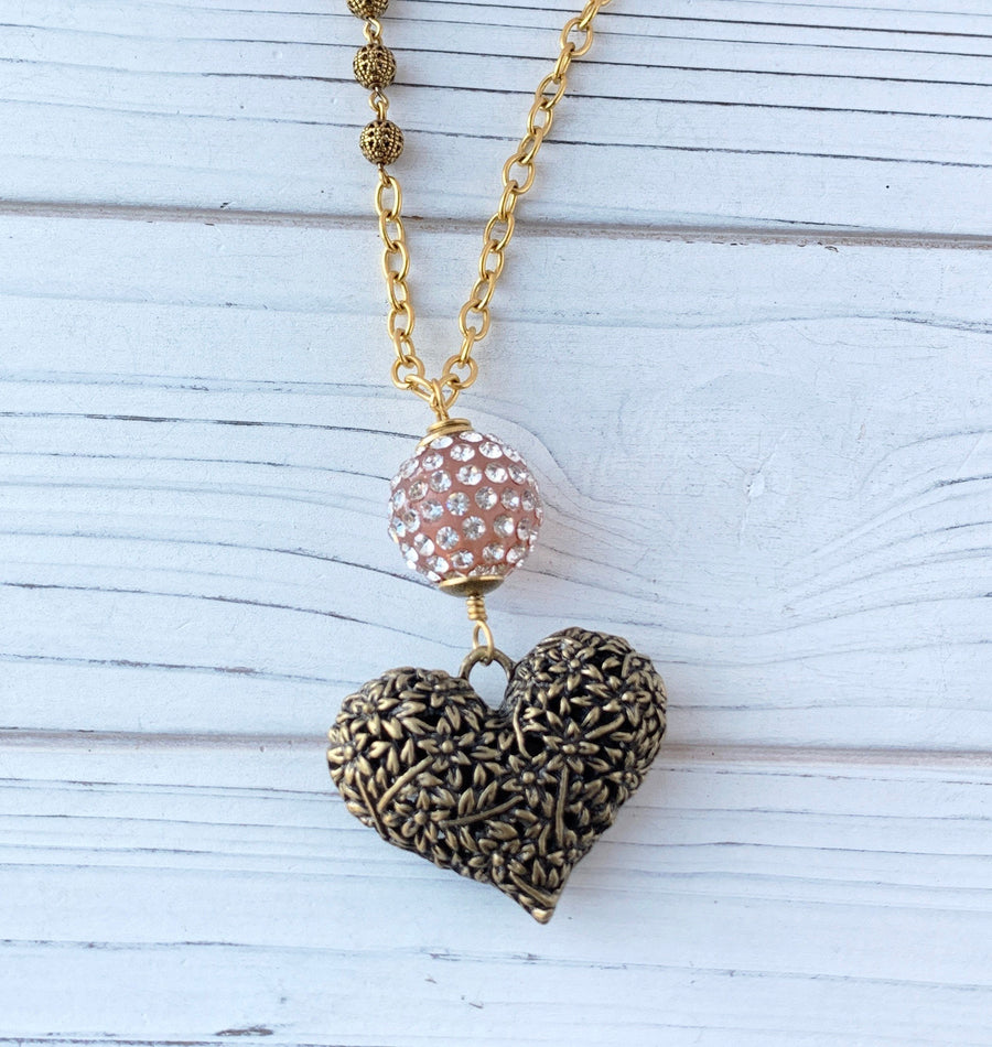 Lenora Dame Brass Heart Pendant Necklace