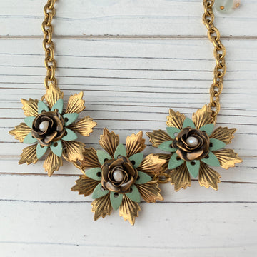 Lenora Dame Sea Foam Metal Flower Bib Statement Necklace