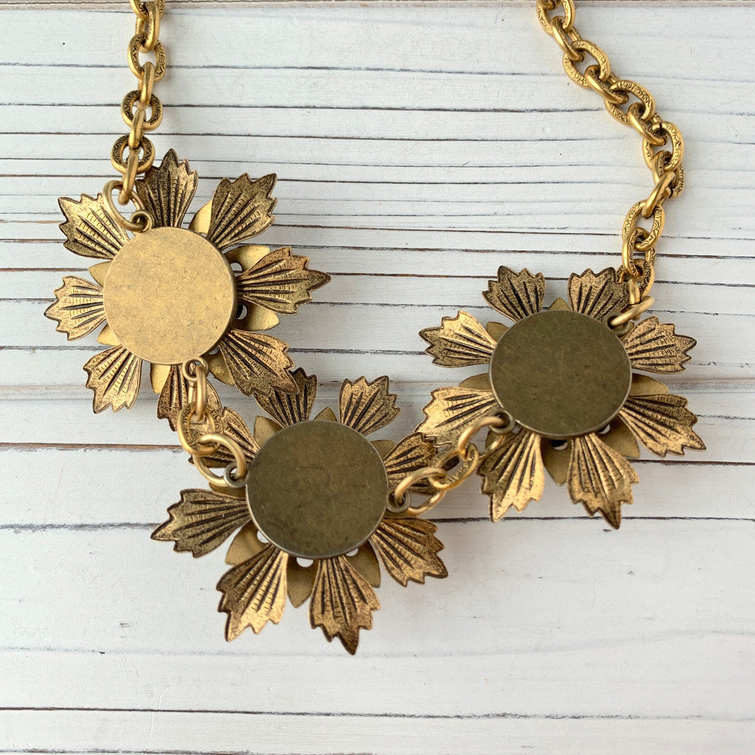 Lenora Dame Sea Foam Metal Flower Bib Statement Necklace