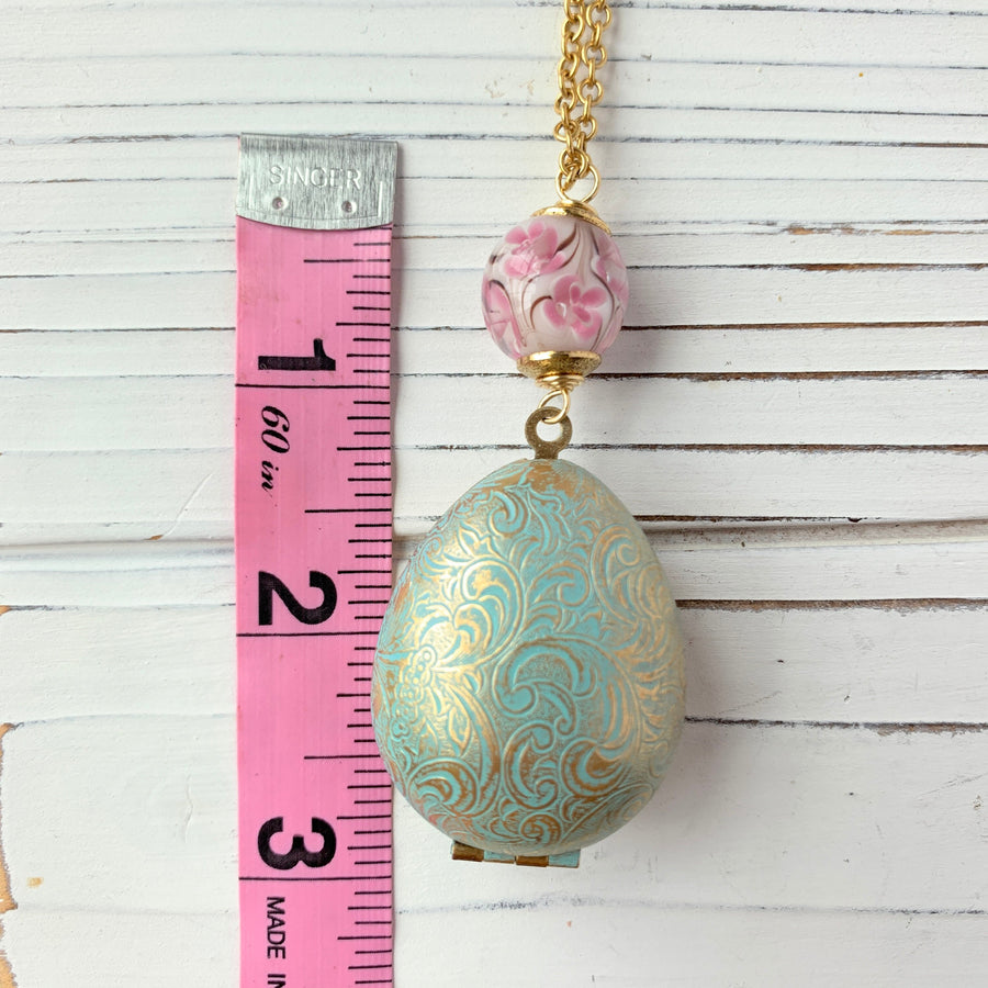 Lenora Dame Easter Egg Etched Locket Necklace