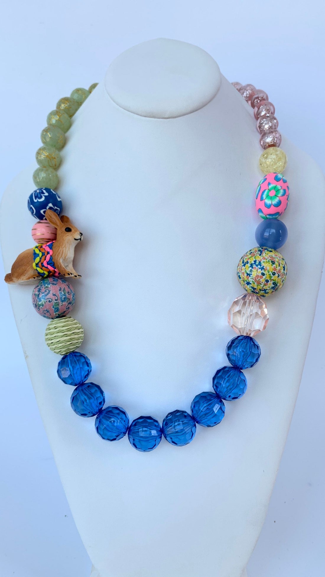 Lenora Dame Easter Bunny Queen Mum Statement Necklace in Dreamy Blue