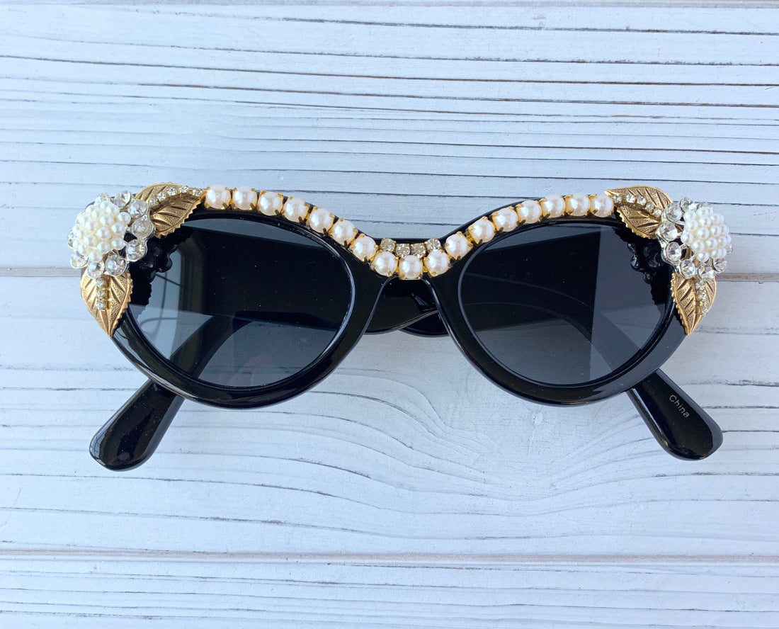 Lenora Dame Black Tie Embellished Sunglasses