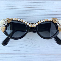 Lenora Dame Black Tie Embellished Sunglasses