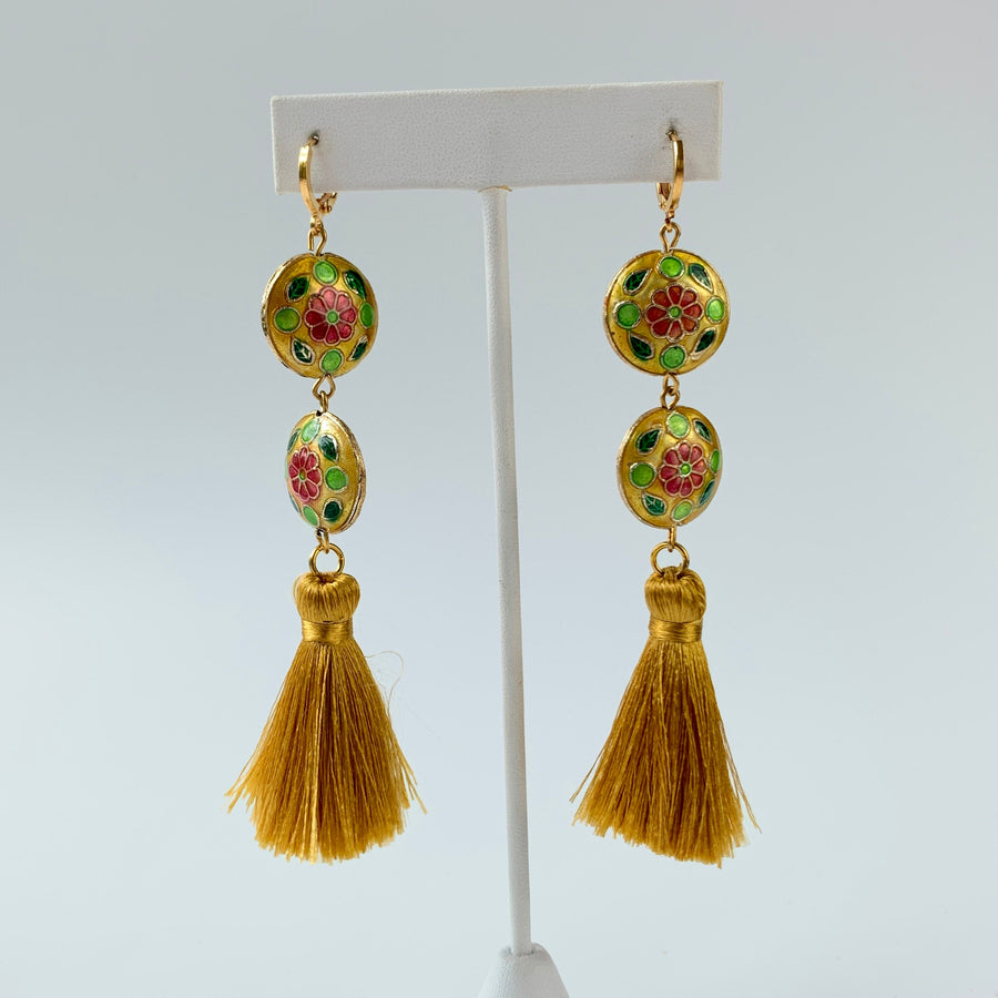 Lenora Dame Golden Cloisonné Tassel Earrings