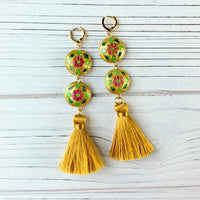 Lenora Dame Golden Cloisonné Tassel Earrings