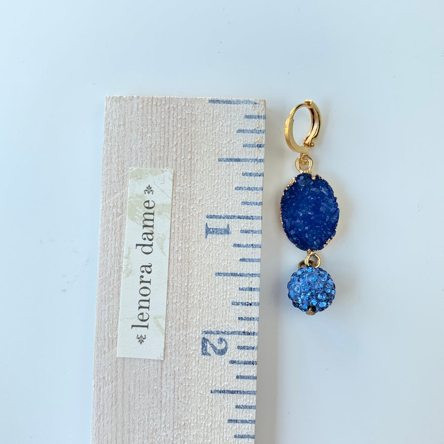 Lenora Dame Druzy Crystal Agate Earrings in Lake Blue