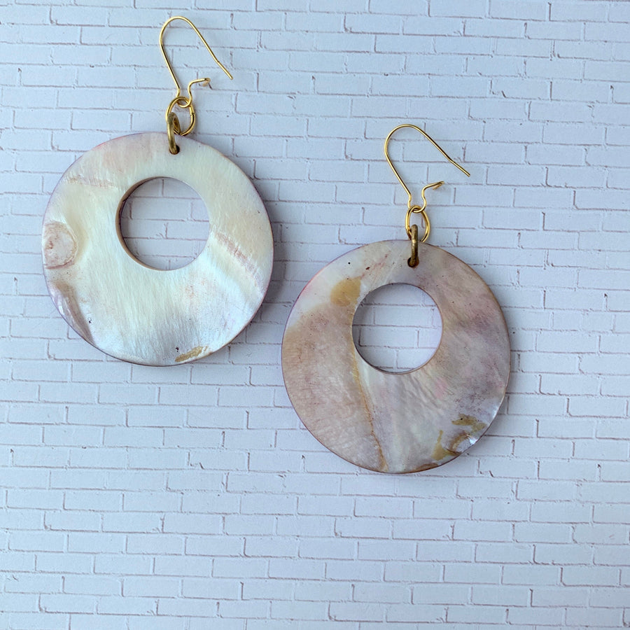 Lenora Dame Mother of Pearl Purple Disc Earrings